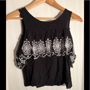 🌑NWOT SAY WHAT CROPPED OFF THE SHOULDER EMBROIDERED BLACK TOP SUMMER BOHO CHIC